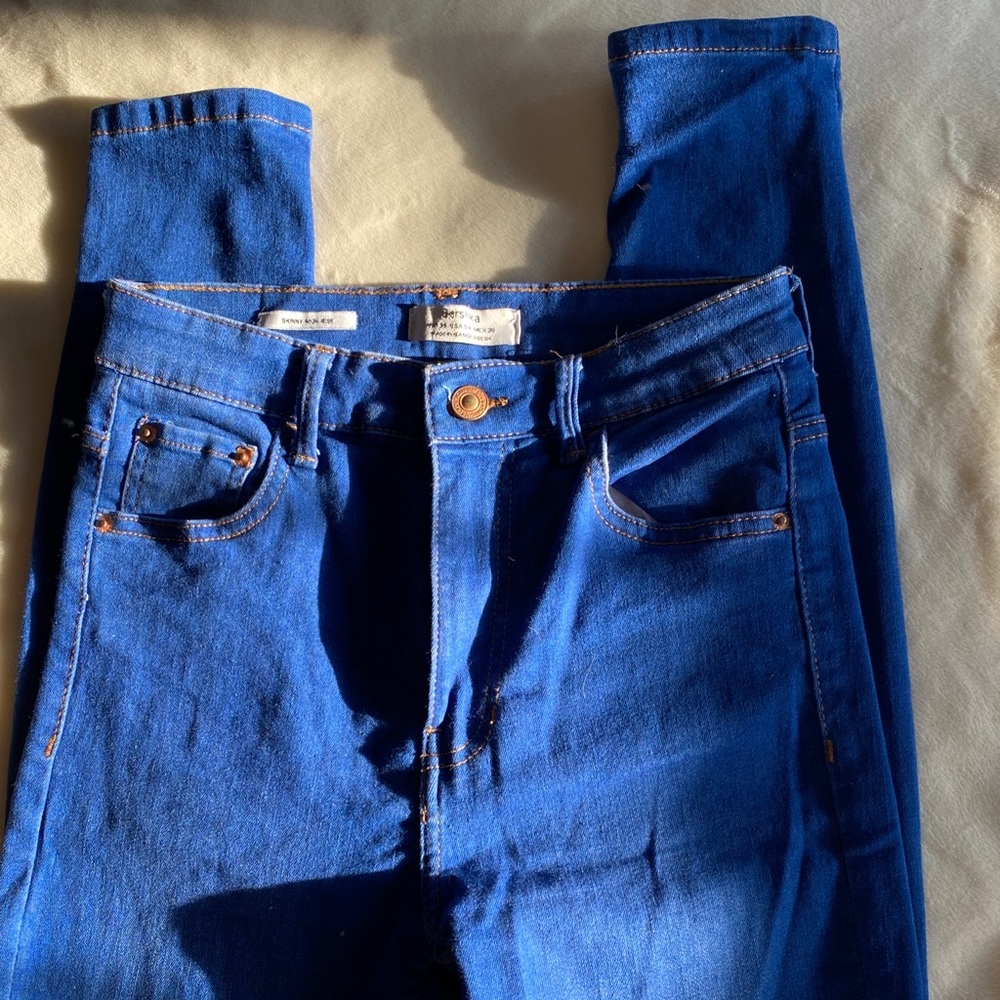 Bershka bright blue skinny jeans